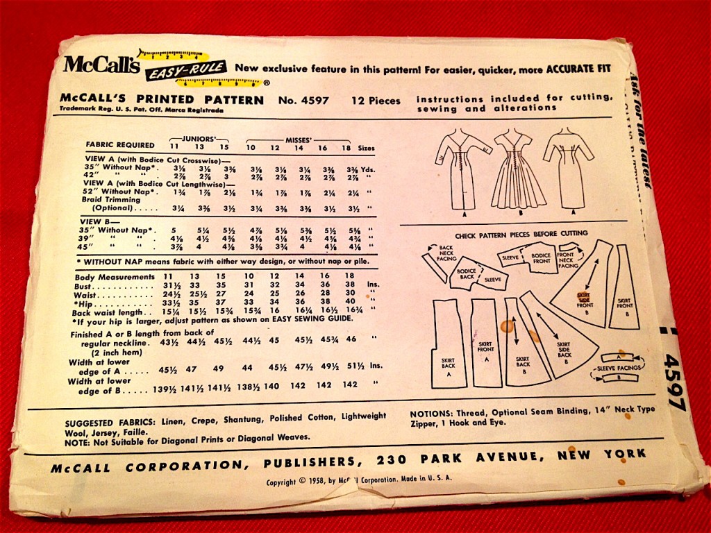 McCalls 1958 printed pattern 4597 