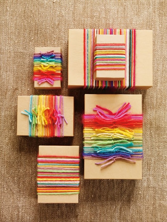 wrapping gifts with yarn