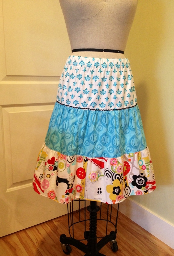 3 tiered skirt with gathering and rick rack
